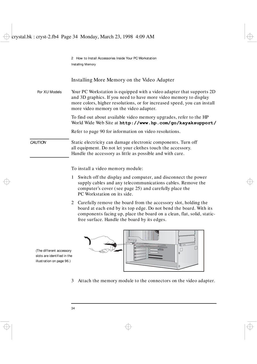 HP XU manual Installing More Memory on the Video Adapter 