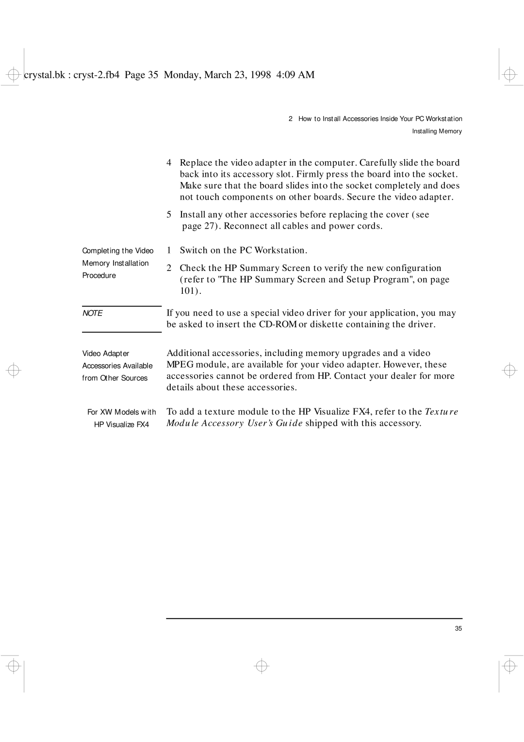 HP XU manual Procedure, HP Visualize FX4 