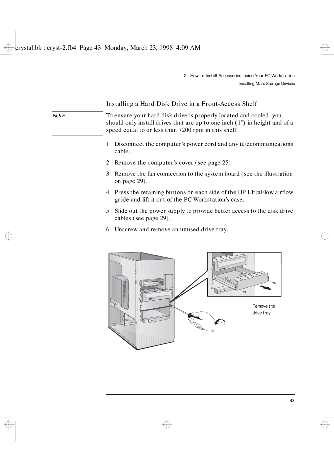 HP XU manual Installing a Hard Disk Drive in a Front-Access Shelf 