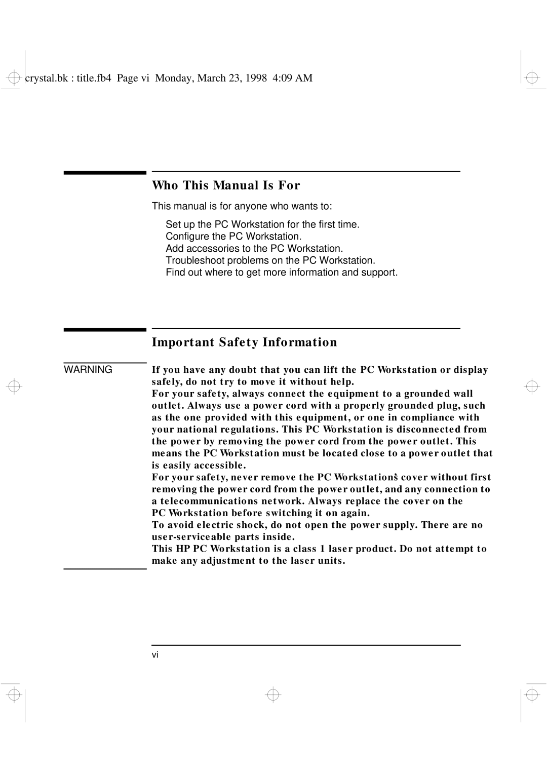 HP XU manual Who This Manual Is For, Important Safety Information 