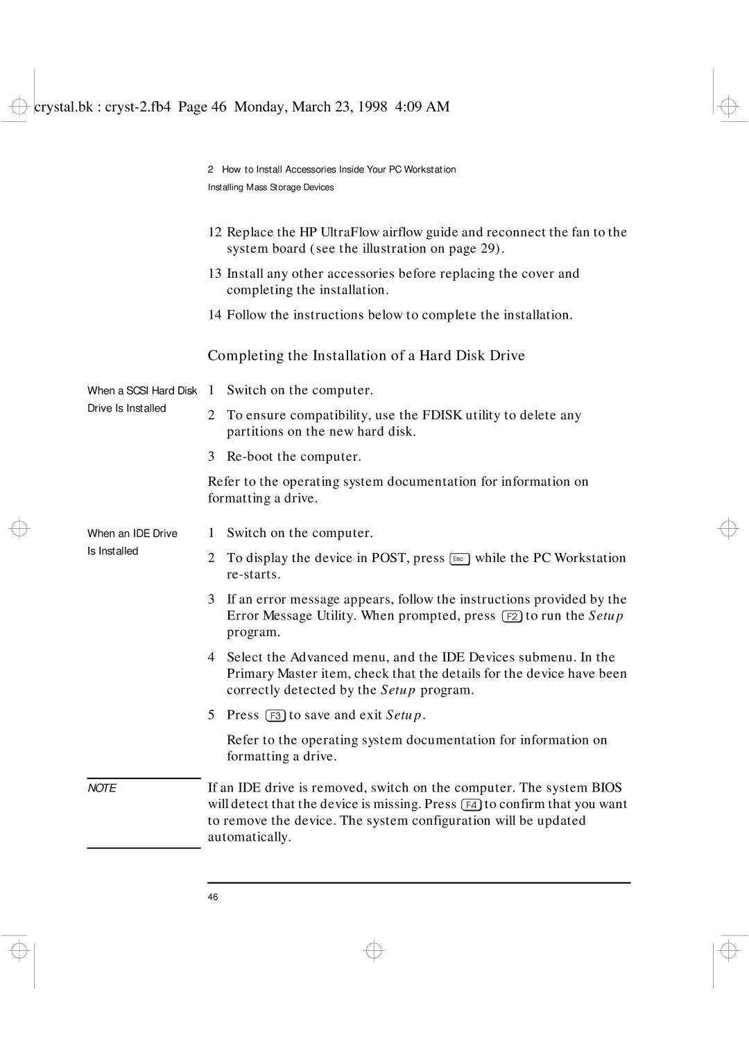 HP XU manual Completing the Installation of a Hard Disk Drive 