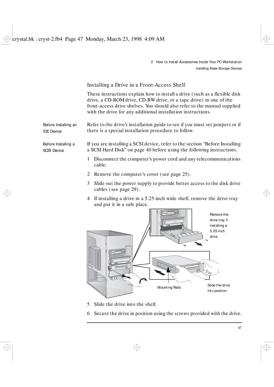 HP XU manual Installing a Drive in a Front-Access Shelf 