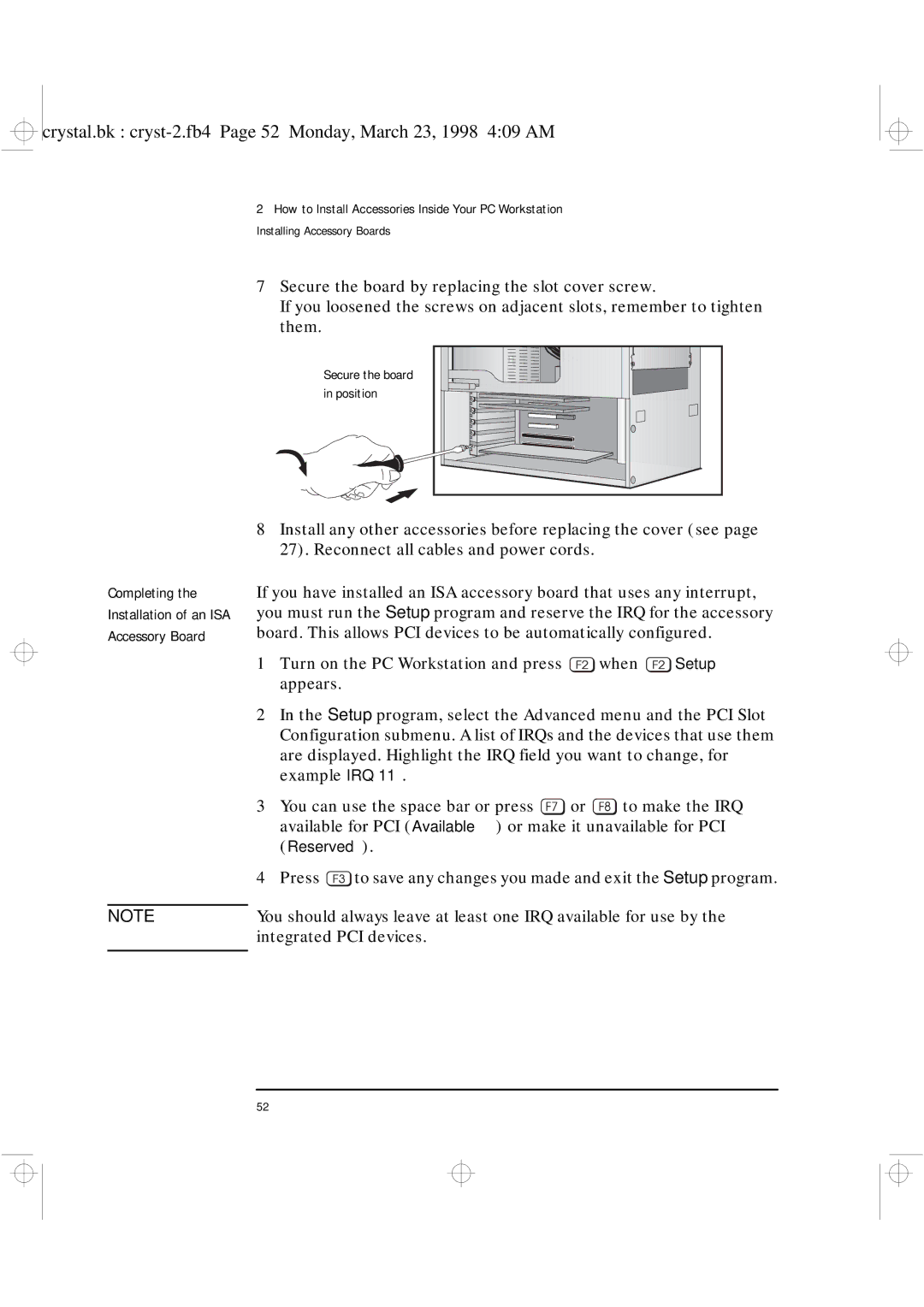 HP XU manual Completing, Accessory Board 