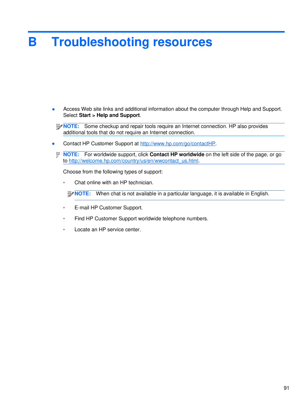 HP XU016UT, XU053UT manual Troubleshooting resources 