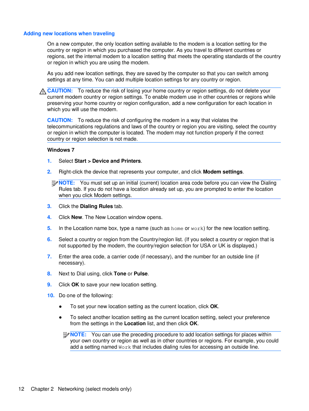 HP XU053UT, XU016UT manual Adding new locations when traveling, Windows Select Start Device and Printers 