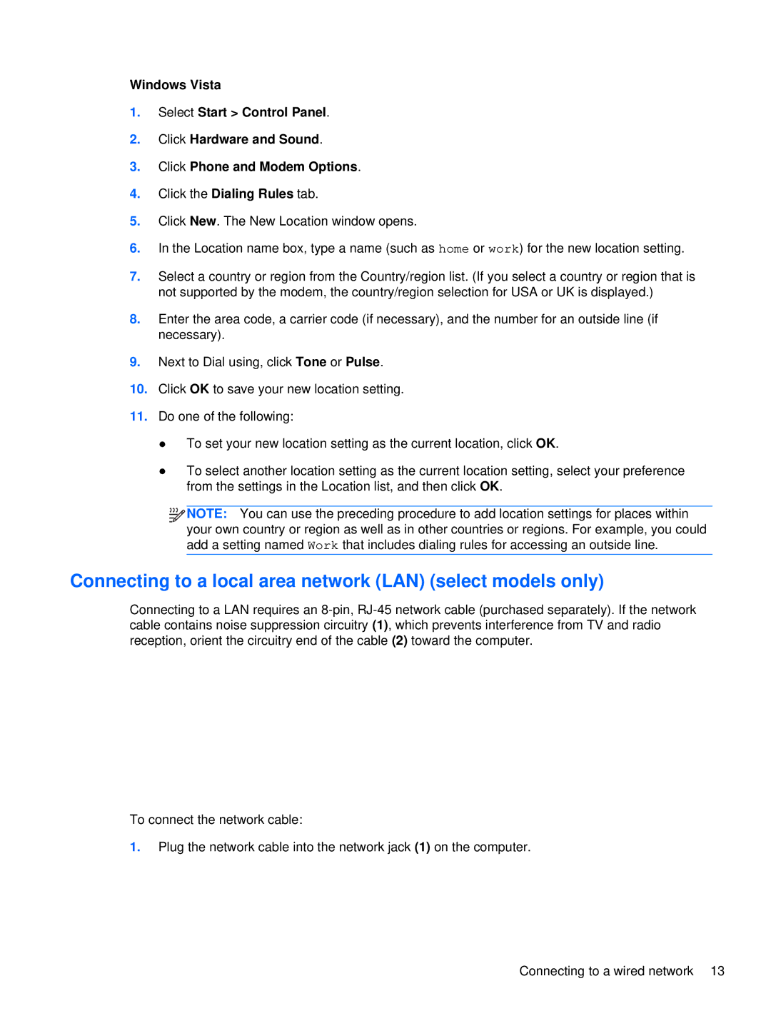 HP XU016UT, XU053UT manual Connecting to a local area network LAN select models only 