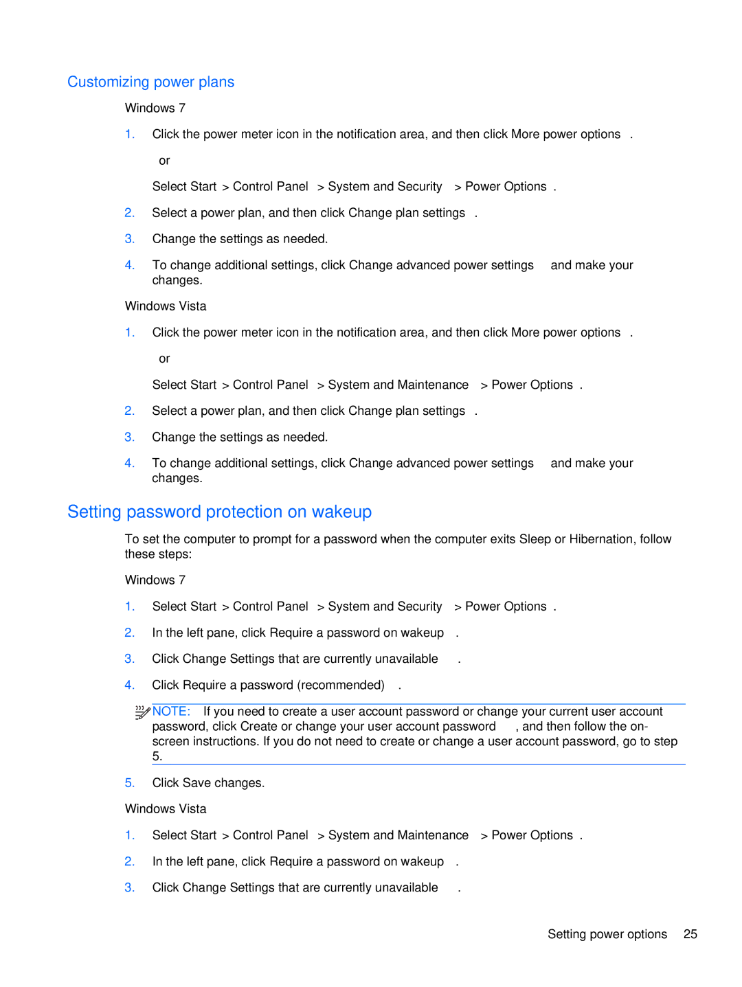 HP XU016UT, XU053UT manual Setting password protection on wakeup, Customizing power plans 