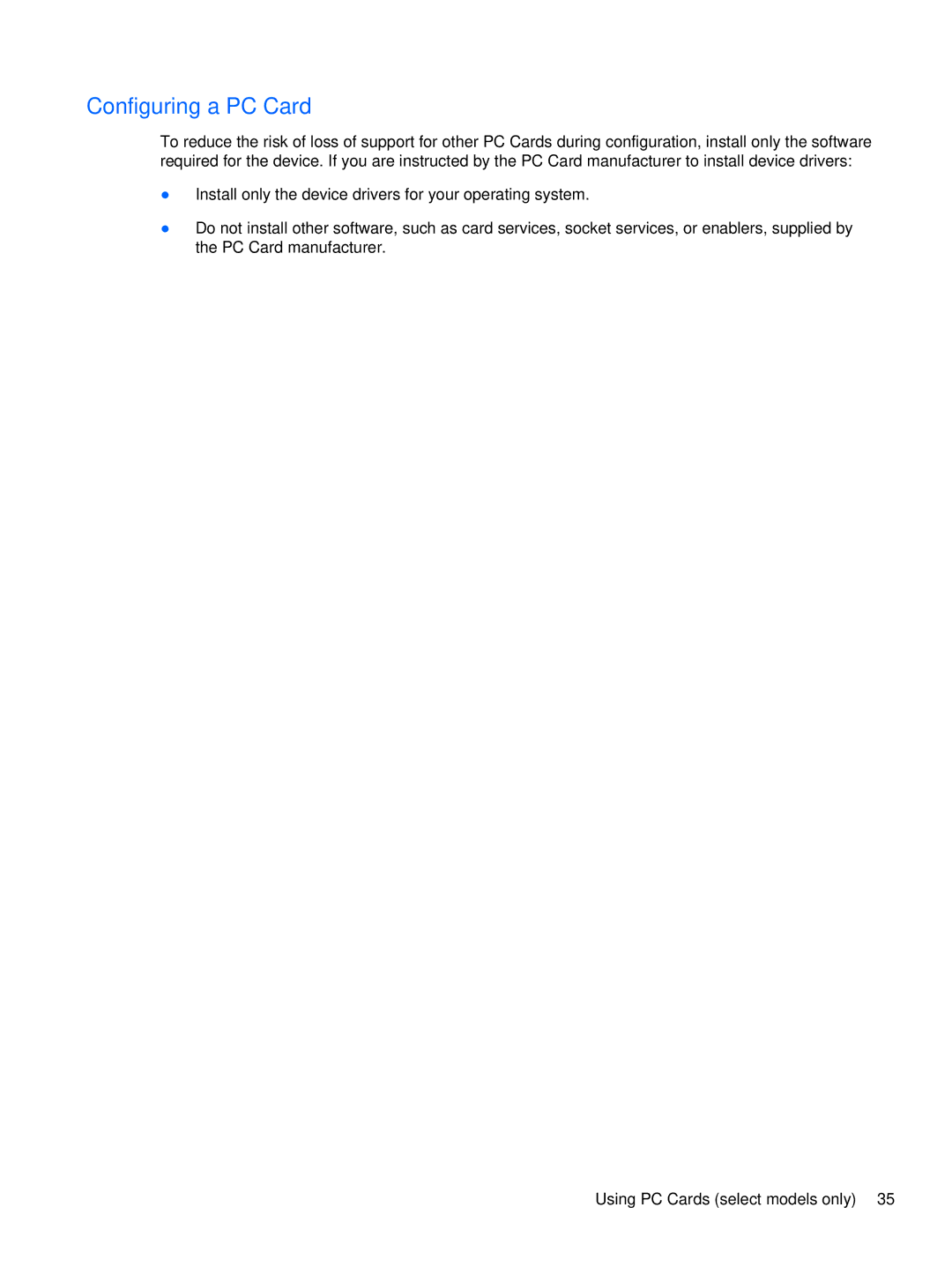 HP XU016UT, XU053UT manual Configuring a PC Card 