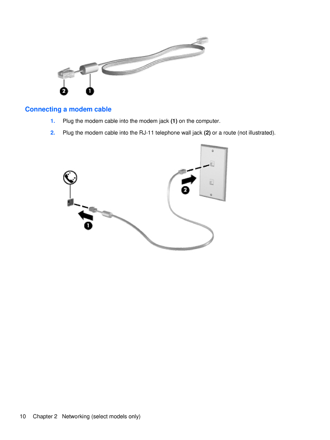 HP XU103UT manual Connecting a modem cable 