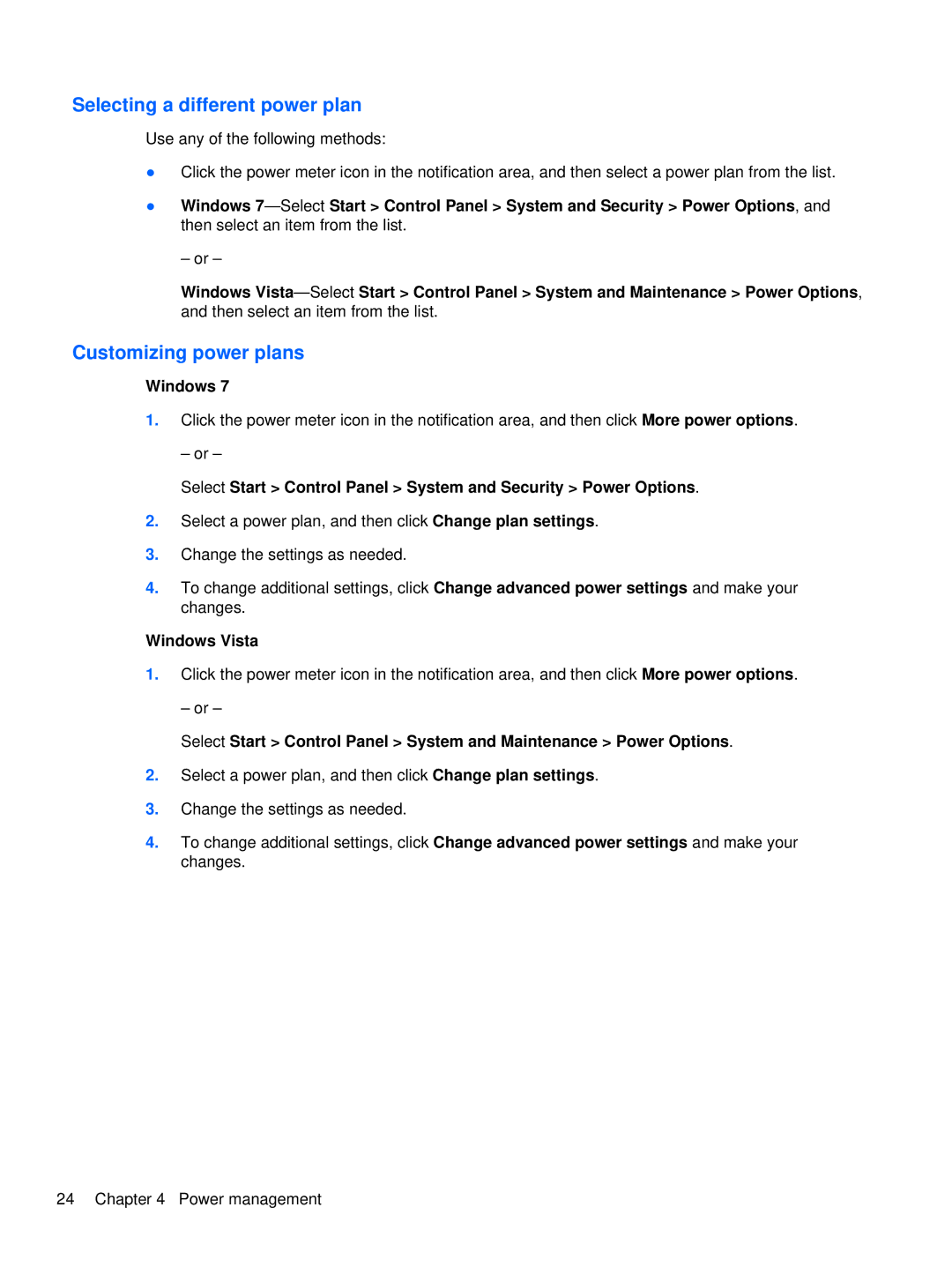 HP XU103UT manual Selecting a different power plan, Customizing power plans 