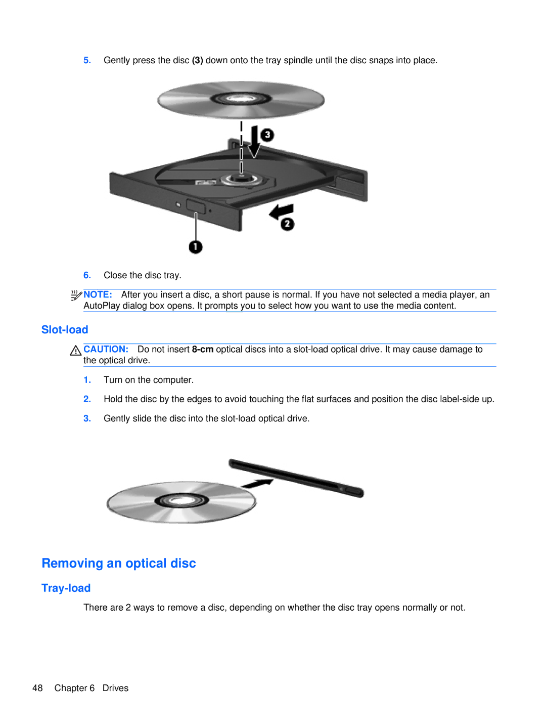 HP XU103UT manual Removing an optical disc, Slot-load 