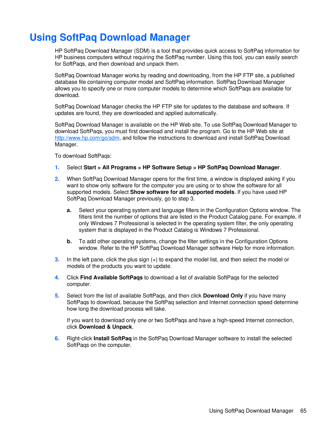 HP XU103UT manual Using SoftPaq Download Manager 