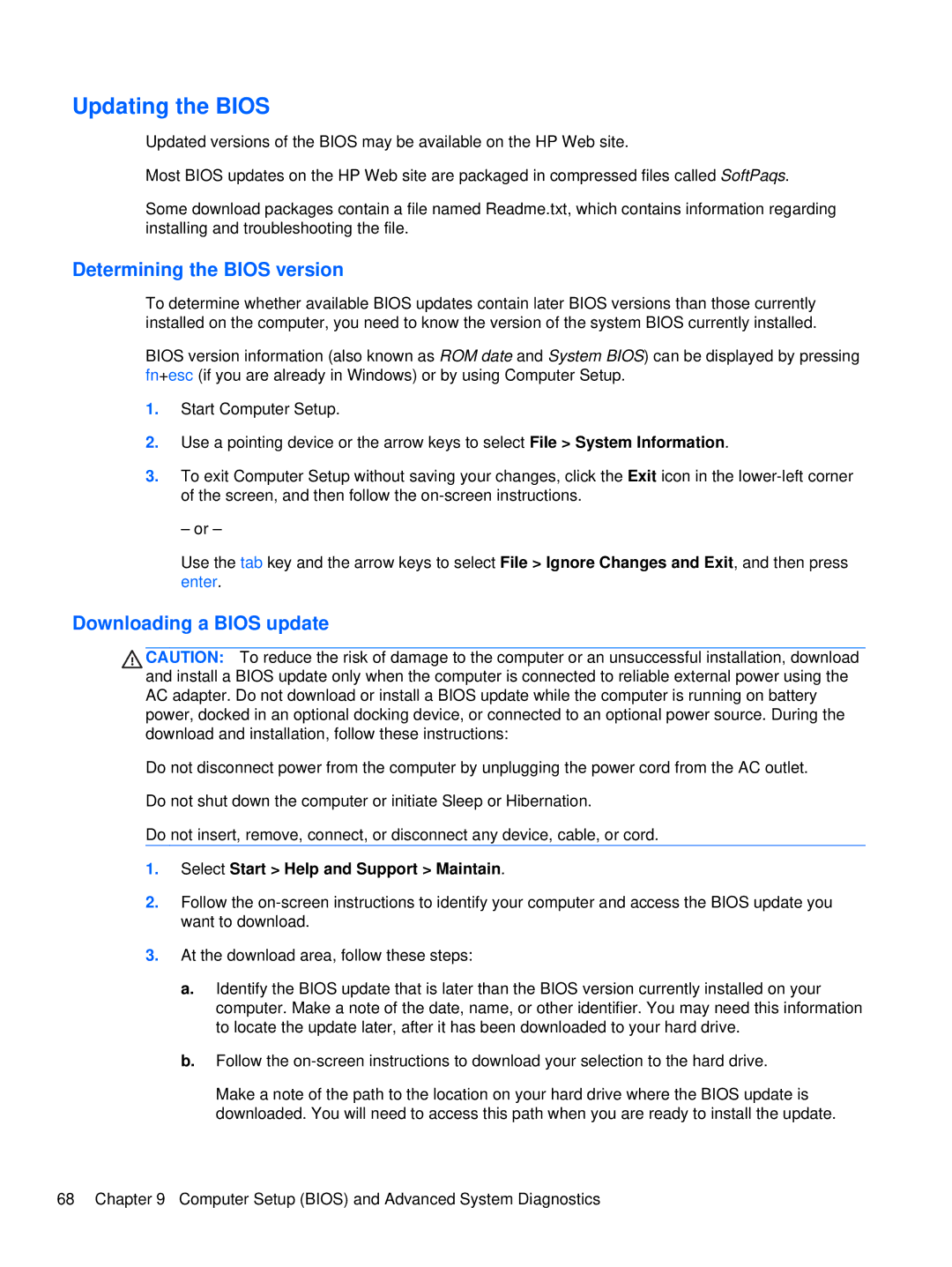 HP XU103UT manual Updating the Bios, Determining the Bios version, Downloading a Bios update 