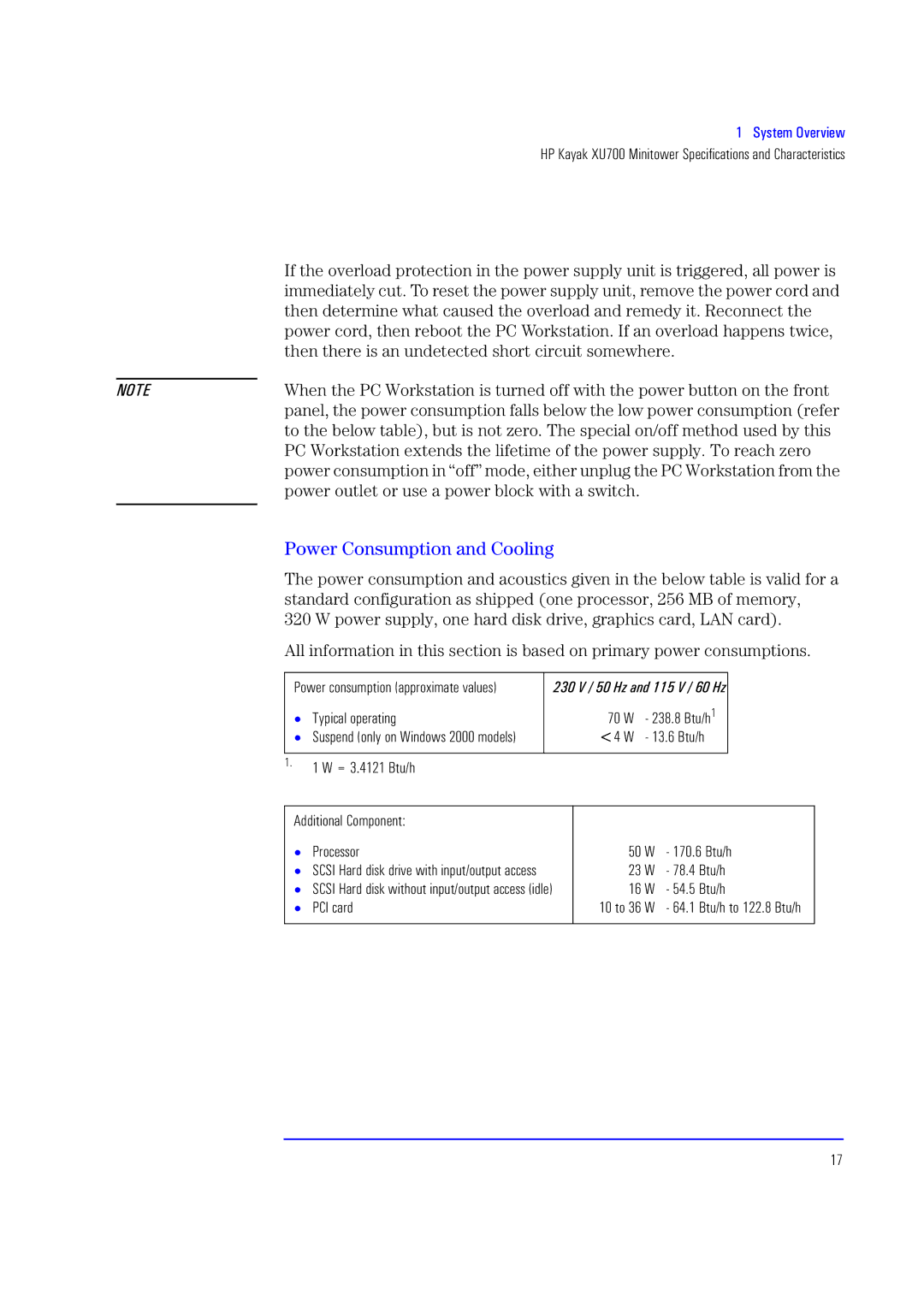 HP XU700 manual Power Consumption and Cooling, Then there is an undetected short circuit somewhere 