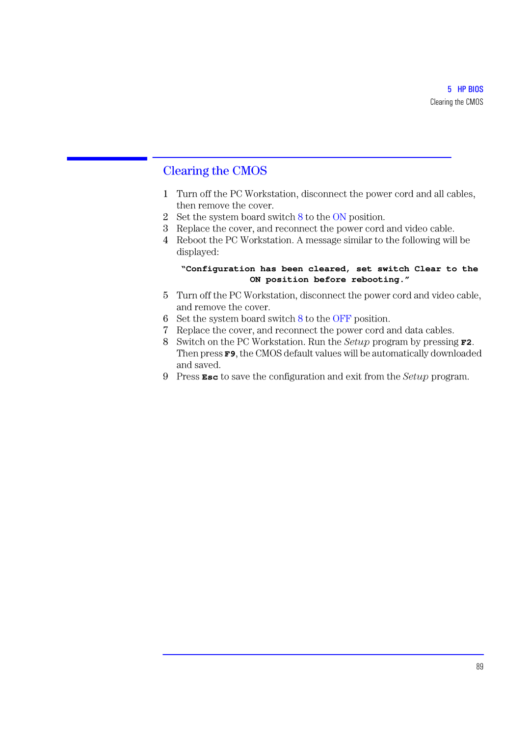 HP XU700 manual Clearing the Cmos 