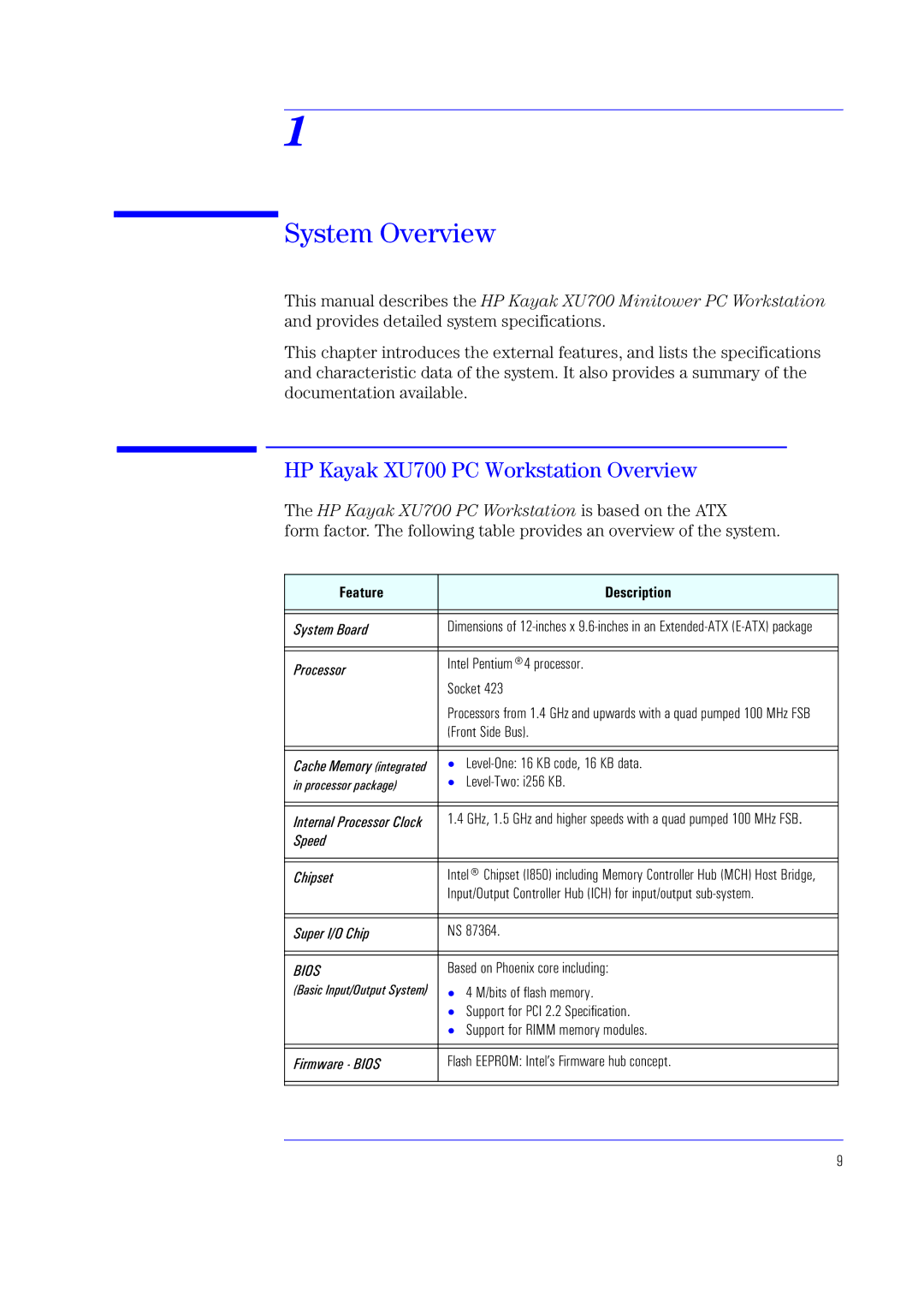 HP manual System Overview, HP Kayak XU700 PC Workstation Overview 