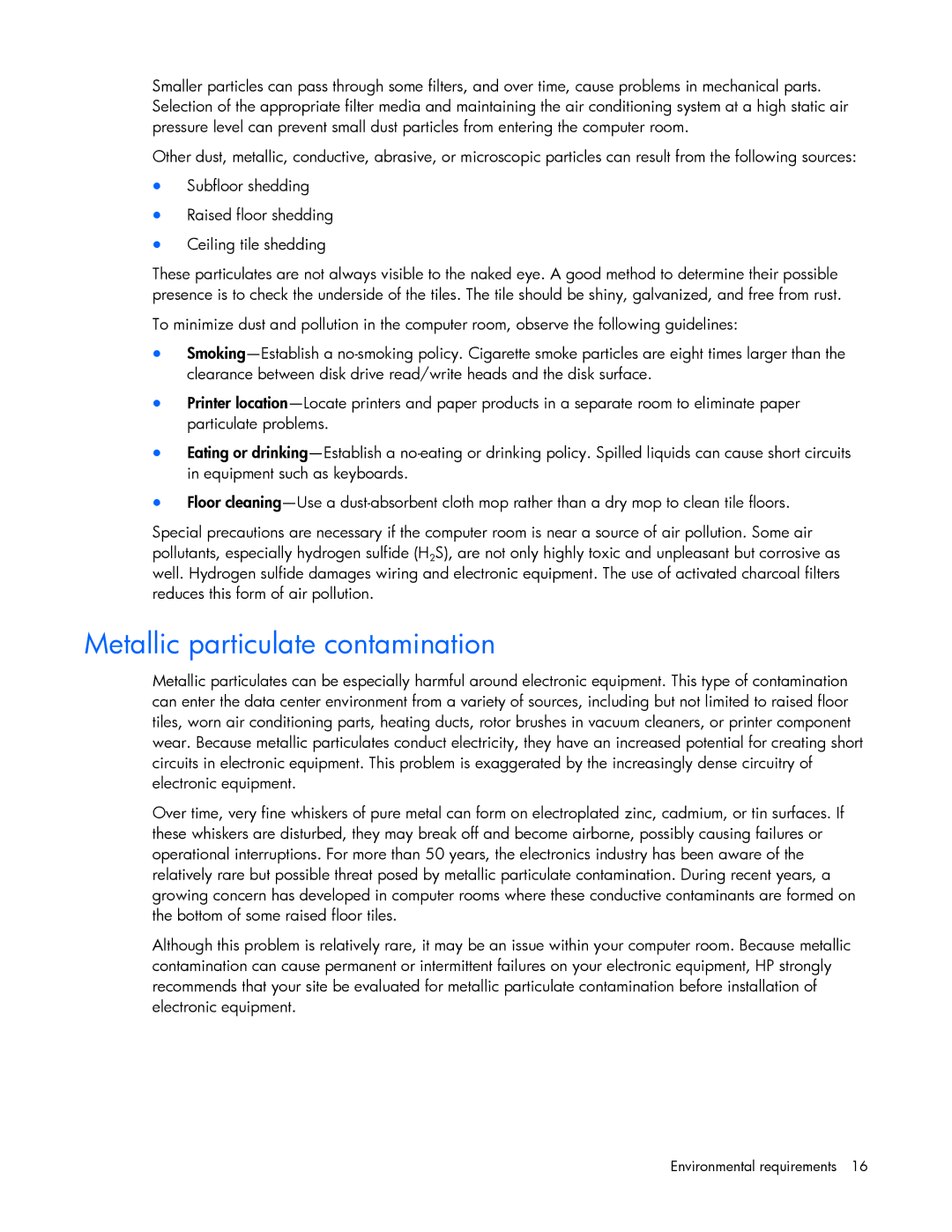 HP xw2x220c Blade manual Metallic particulate contamination 