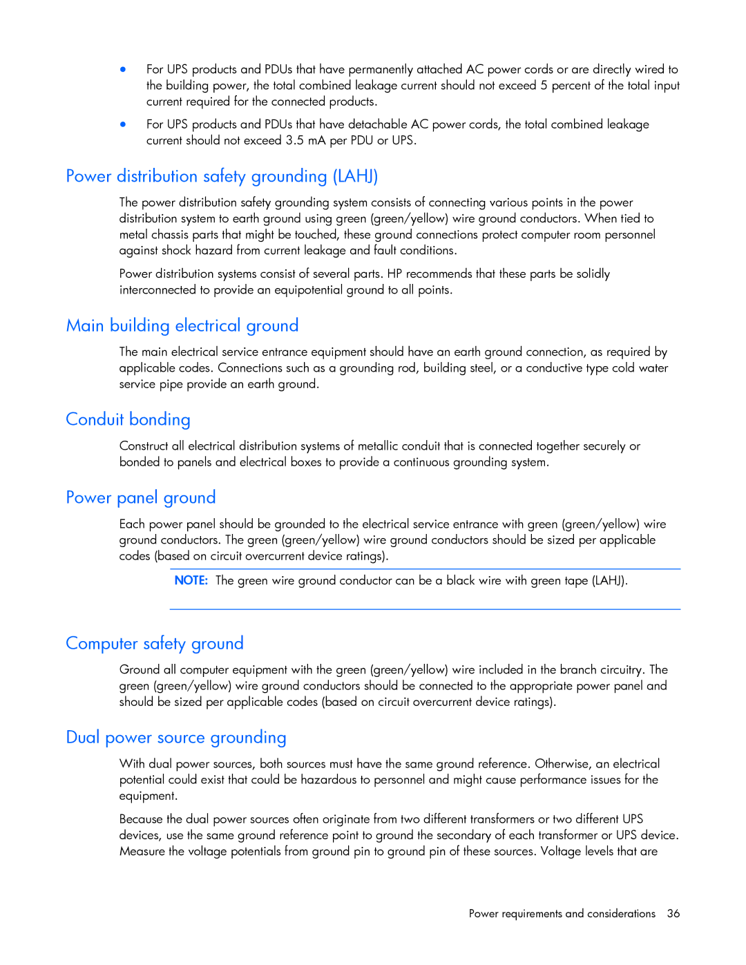 HP xw2x220c Blade manual Power distribution safety grounding Lahj, Main building electrical ground, Conduit bonding 