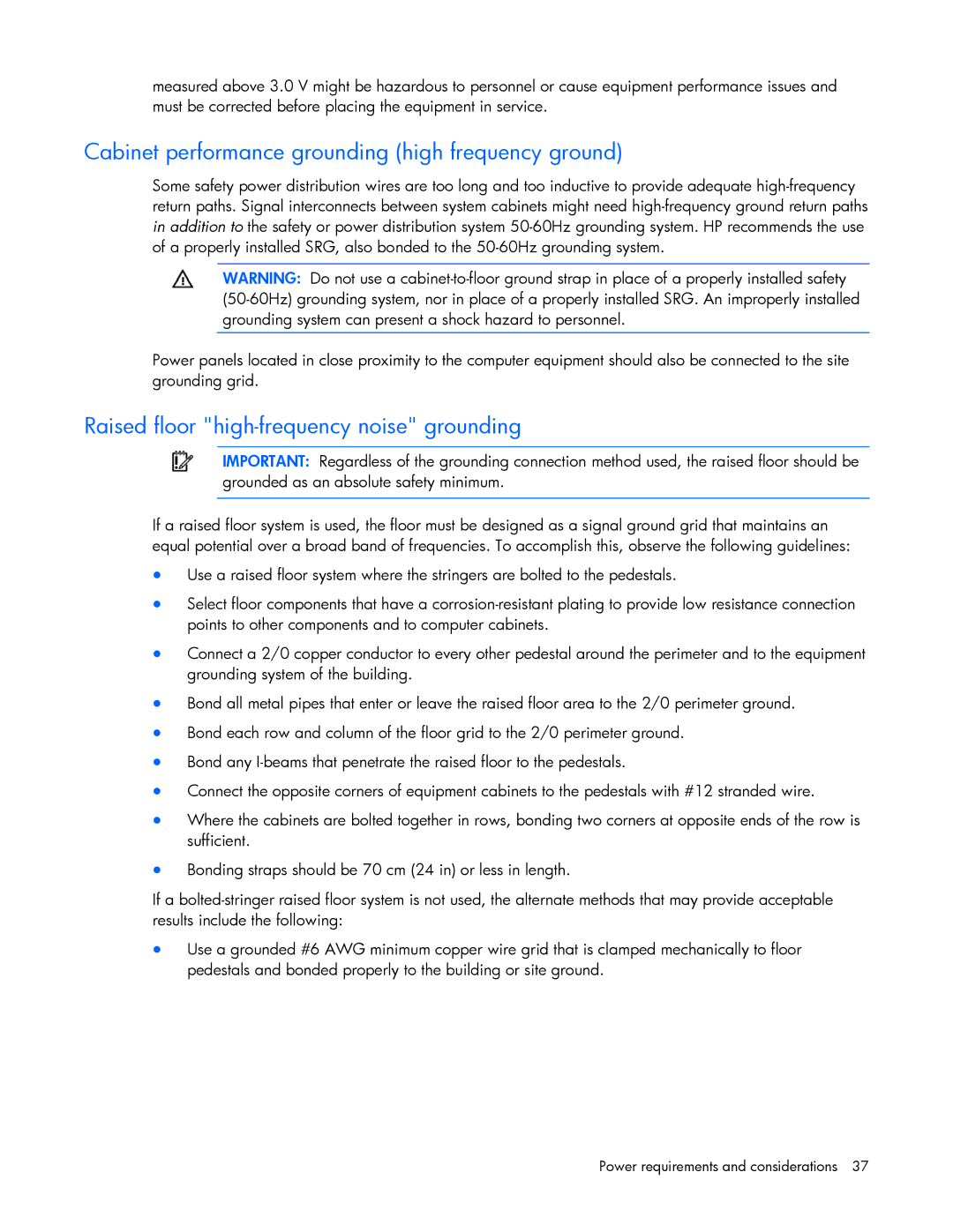 HP xw2x220c Blade manual Cabinet performance grounding high frequency ground, Raised floor high-frequency noise grounding 