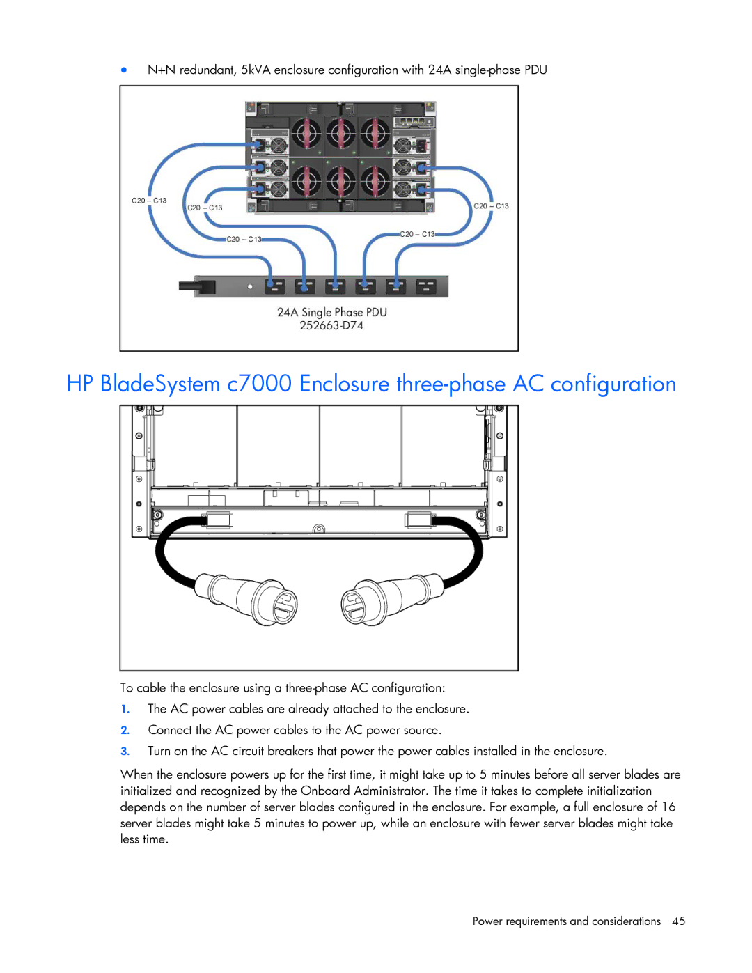 HP xw2x220c Blade manual HP BladeSystem c7000 Enclosure three-phase AC configuration 