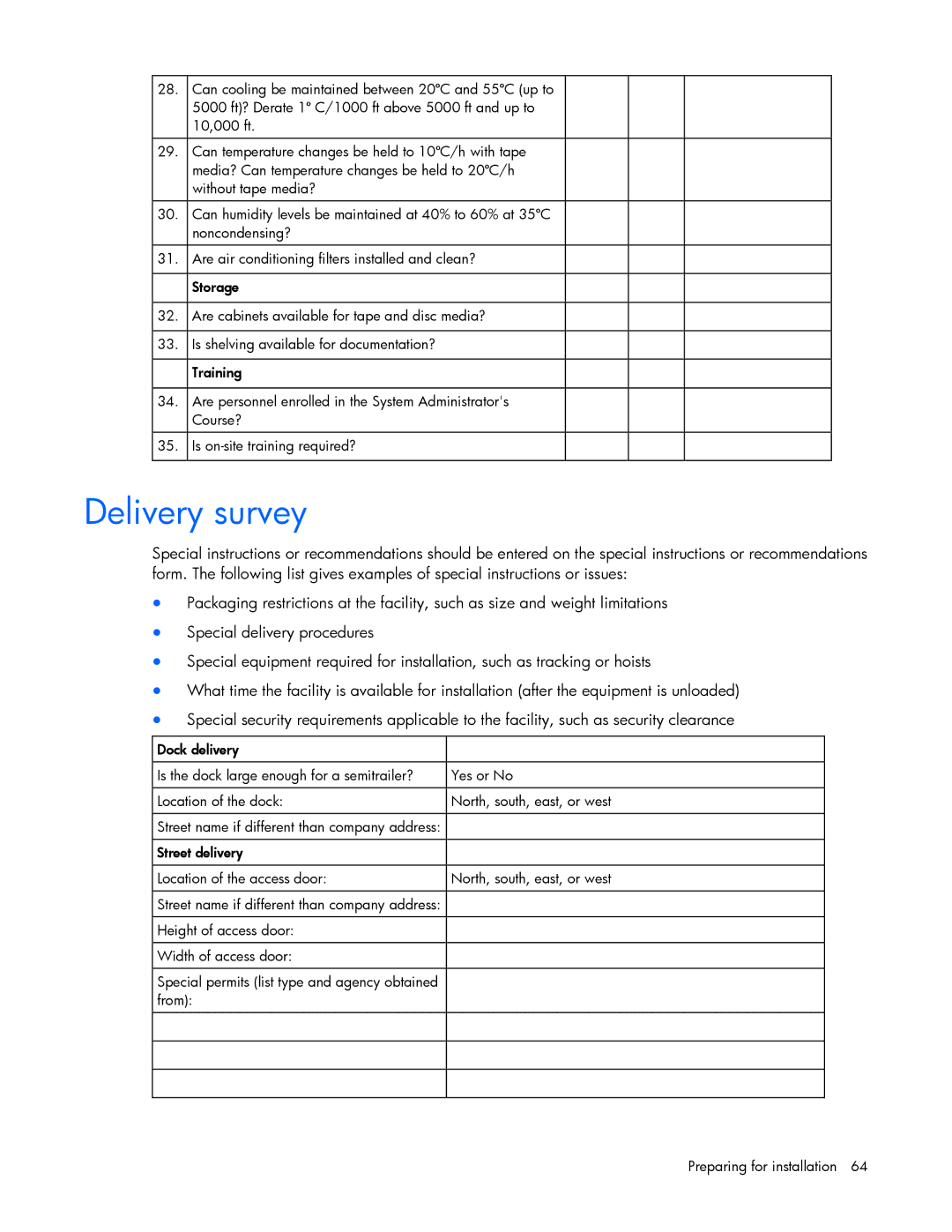 HP xw2x220c Blade manual Delivery survey 