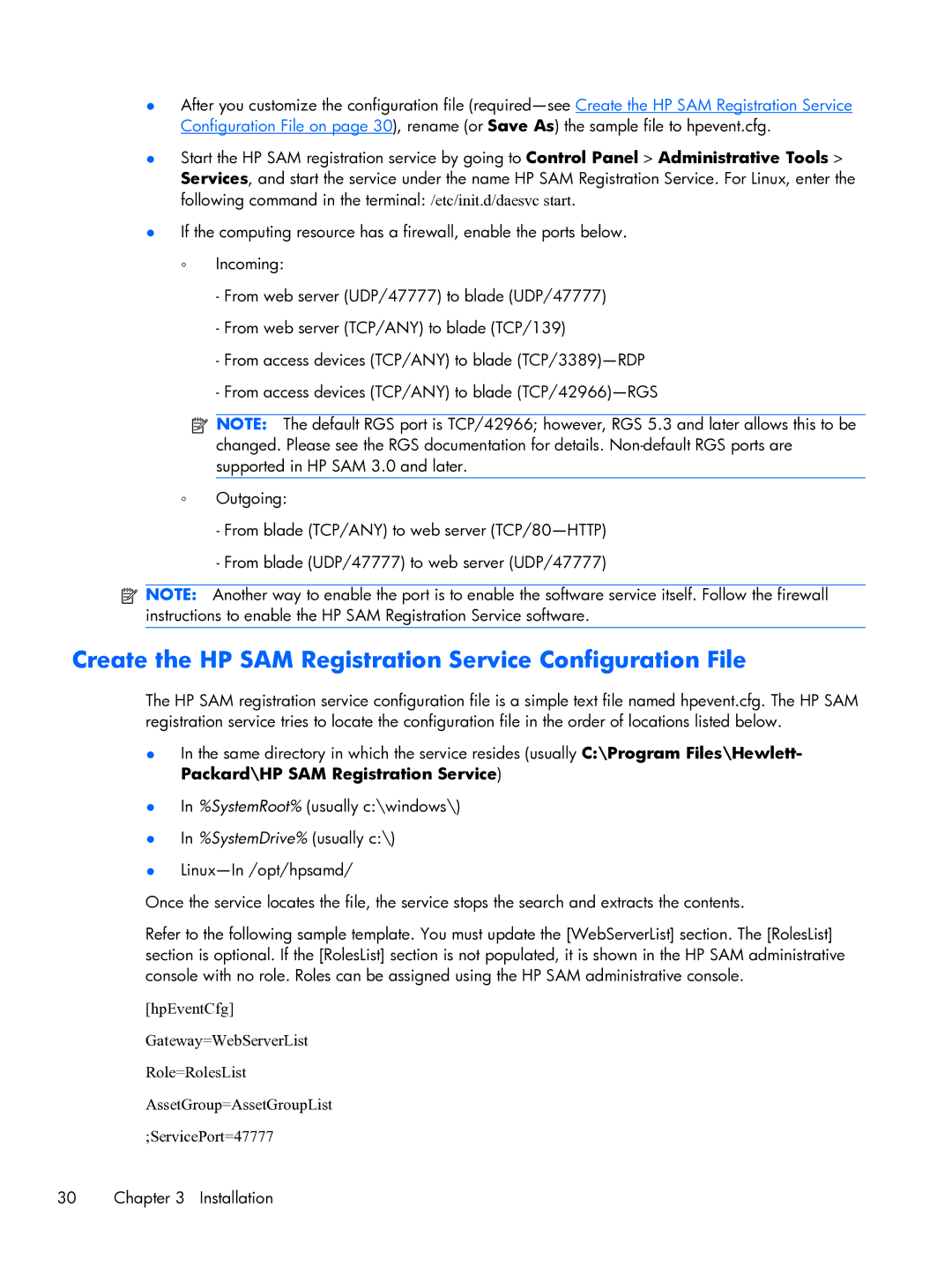 HP xw2x220c manual Create the HP SAM Registration Service Configuration File 