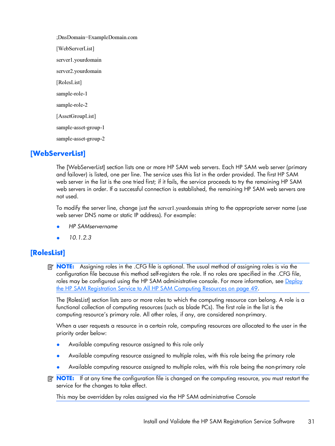 HP xw2x220c manual WebServerList, RolesList 