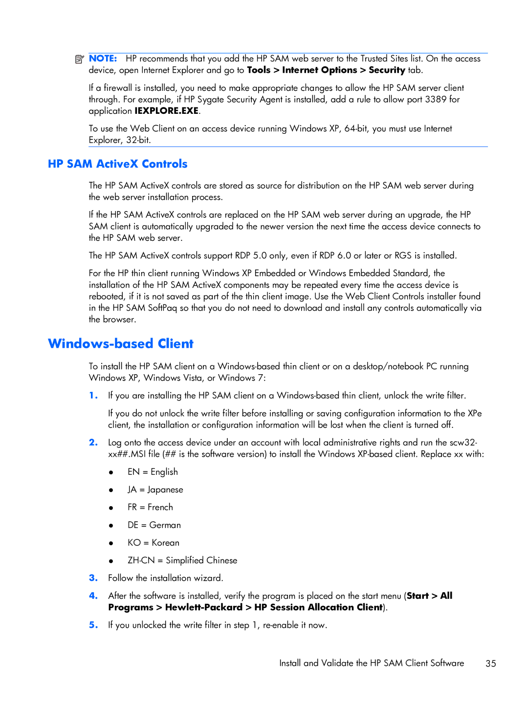 HP xw2x220c manual Windows-based Client, HP SAM ActiveX Controls 