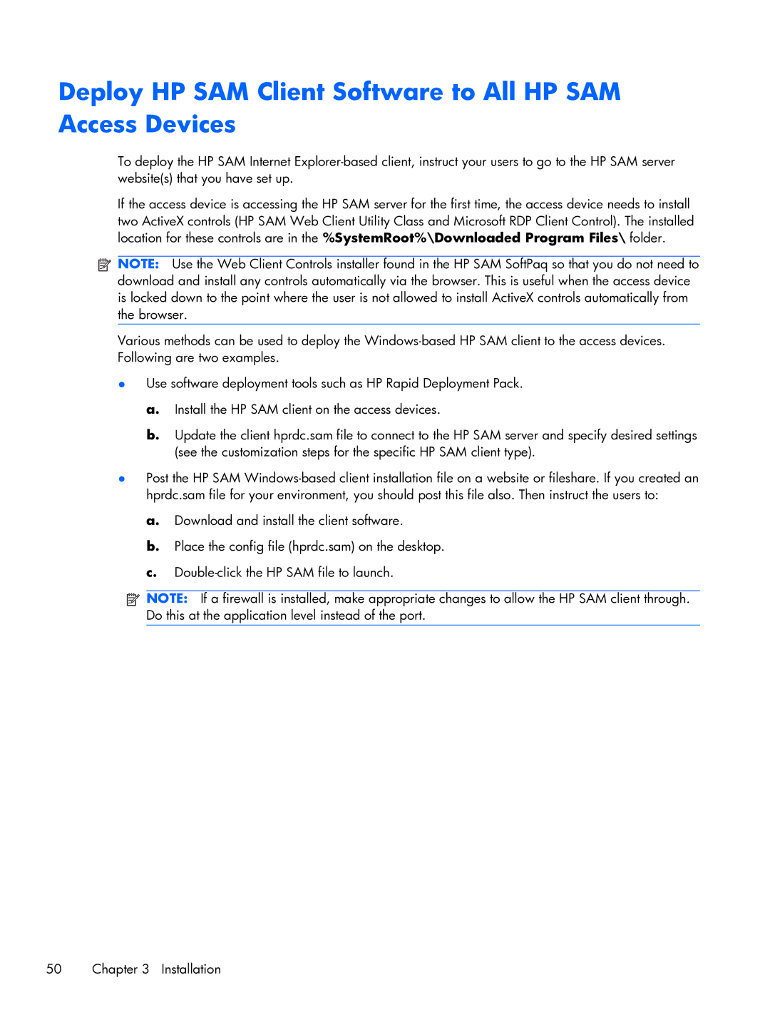 HP xw2x220c manual Deploy HP SAM Client Software to All HP SAM Access Devices 