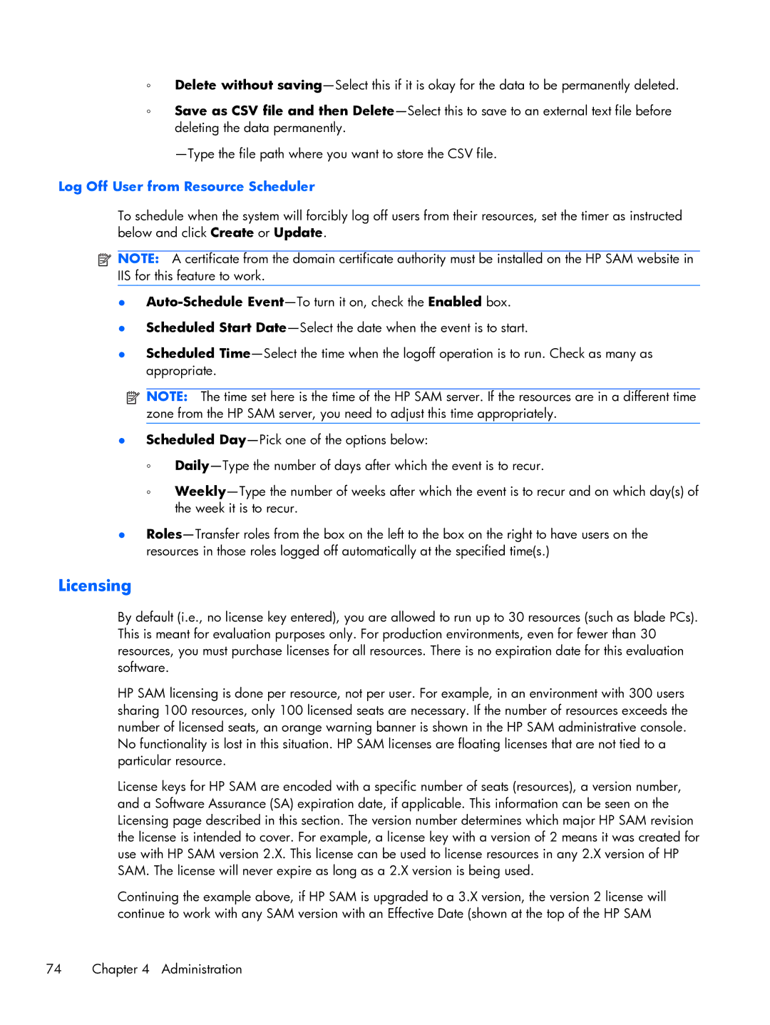 HP xw2x220c manual Licensing, Log Off User from Resource Scheduler 