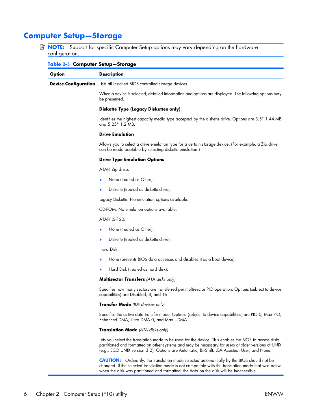 HP XW3400 manual 3Computer Setup-Storage 