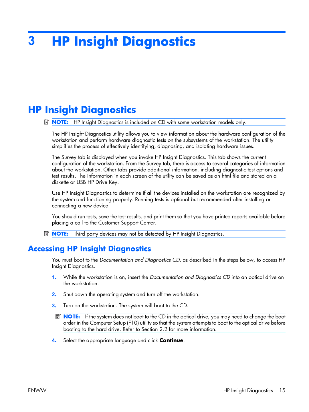 HP XW3400 manual Accessing HP Insight Diagnostics 