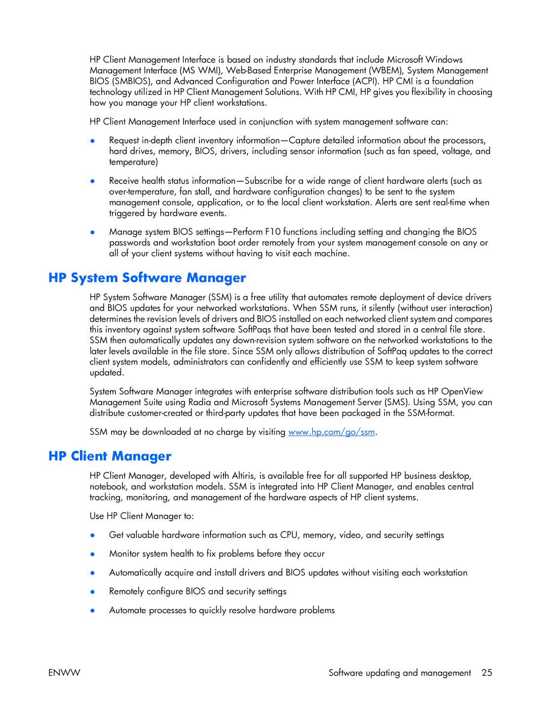 HP XW3400 manual HP System Software Manager, HP Client Manager 