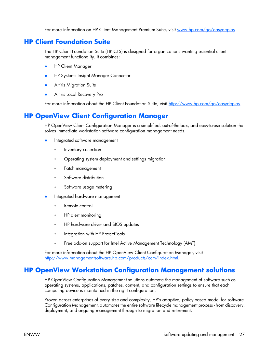 HP XW3400 manual HP Client Foundation Suite, HP OpenView Client Configuration Manager 