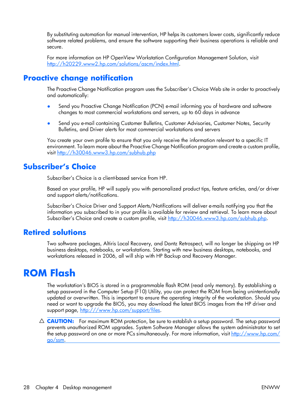 HP XW3400 manual ROM Flash, Proactive change notification, Subscriber’s Choice, Retired solutions 