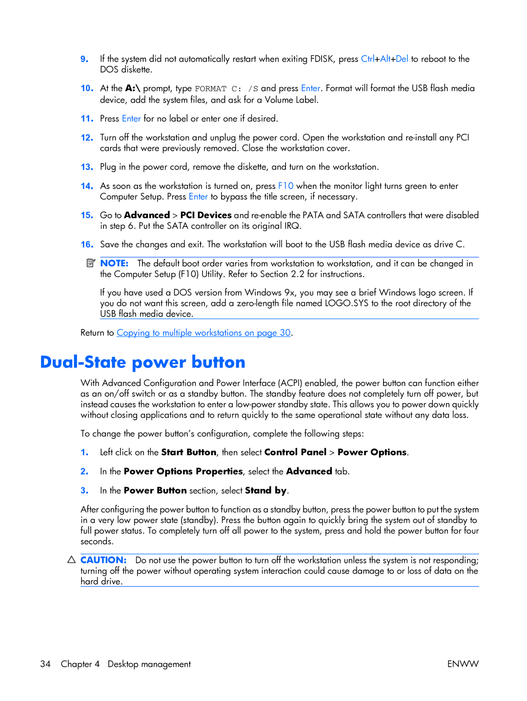 HP XW3400 manual Dual-State power button 