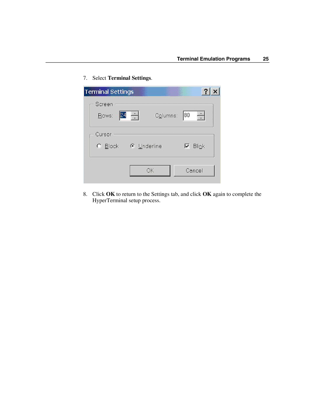 HP xw460c Blade manual Select Terminal Settings 