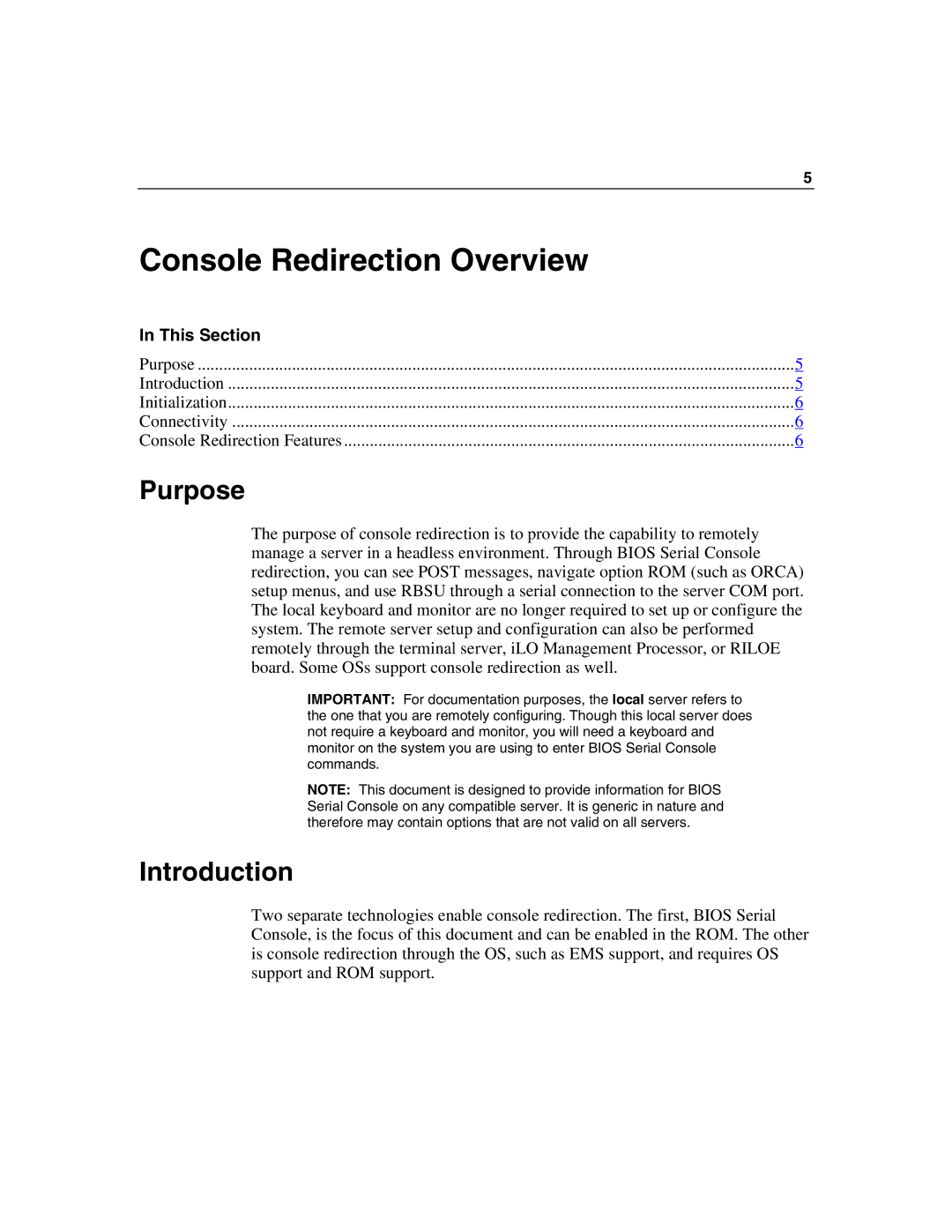 HP xw460c Blade manual Console Redirection Overview, Purpose, Introduction 