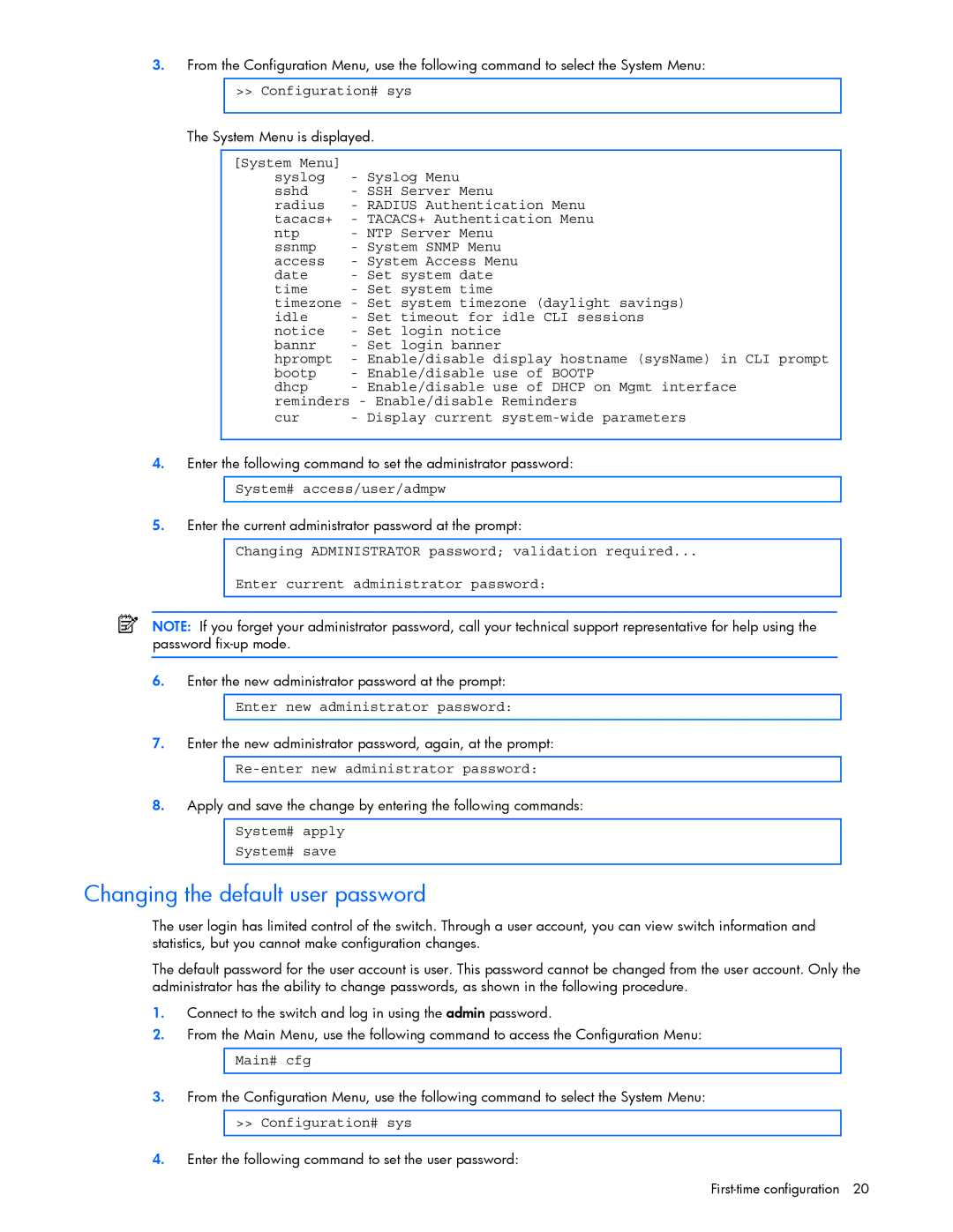 HP xw460c Blade manual Changing the default user password 