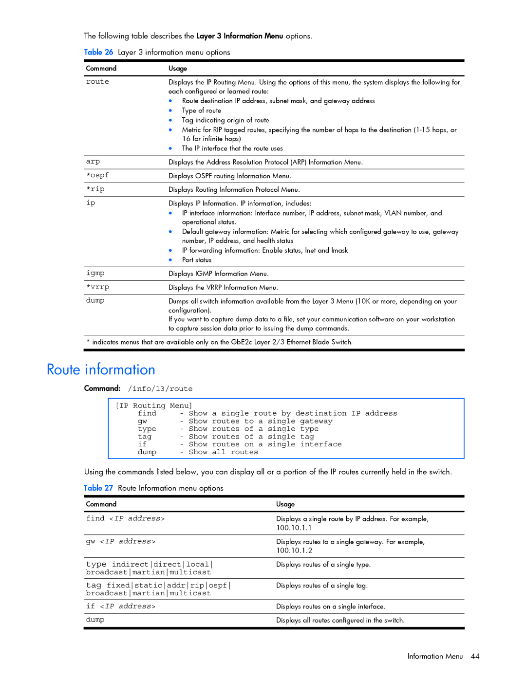 HP xw460c Blade manual Route information, Find IP address, Gw IP address, If IP address 