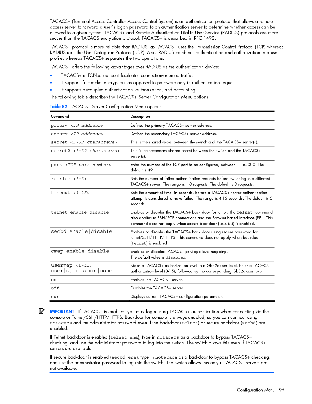 HP xw460c Blade manual Port TCP port number, Telnet enabledisable 