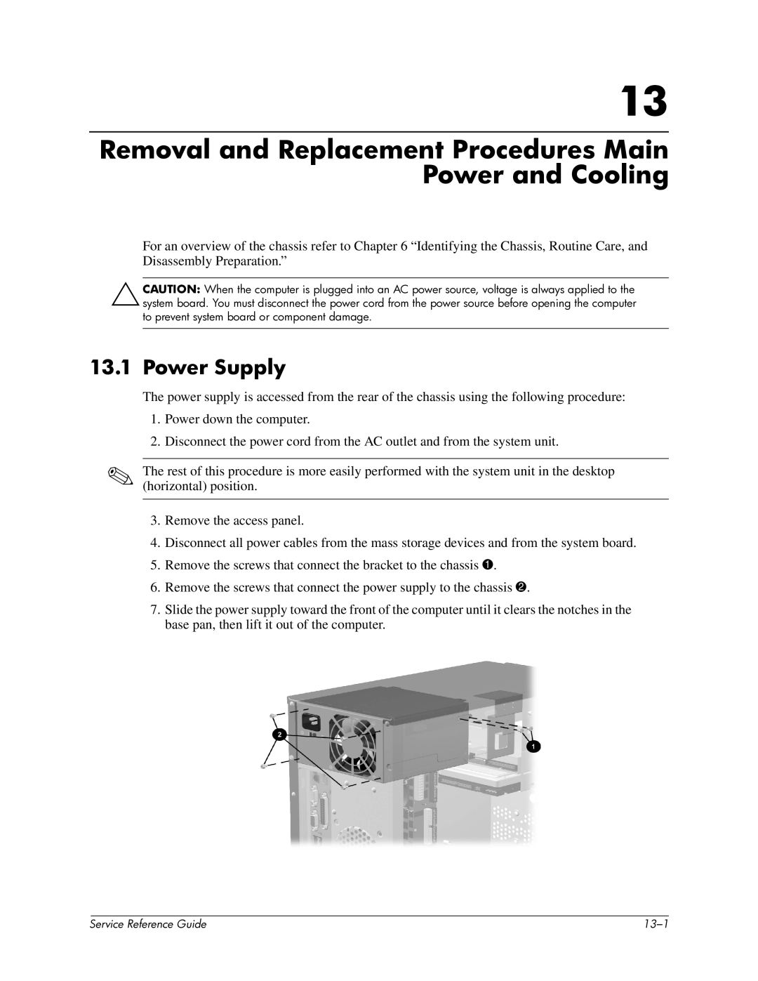 HP xw6000 manual Removal and Replacement Procedures Main Power and Cooling, Power Supply 