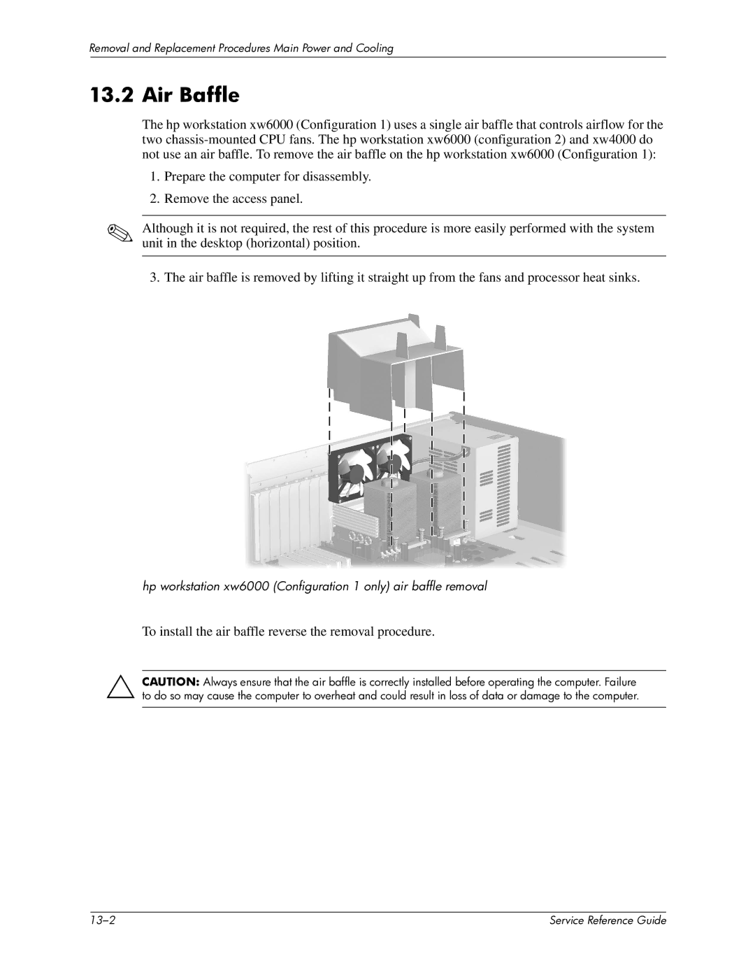 HP xw6000 manual Air Baffle 