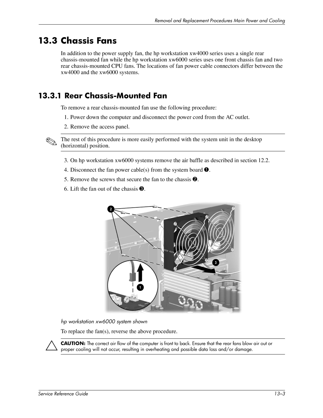 HP xw6000 manual Chassis Fans, Rear Chassis-Mounted Fan 