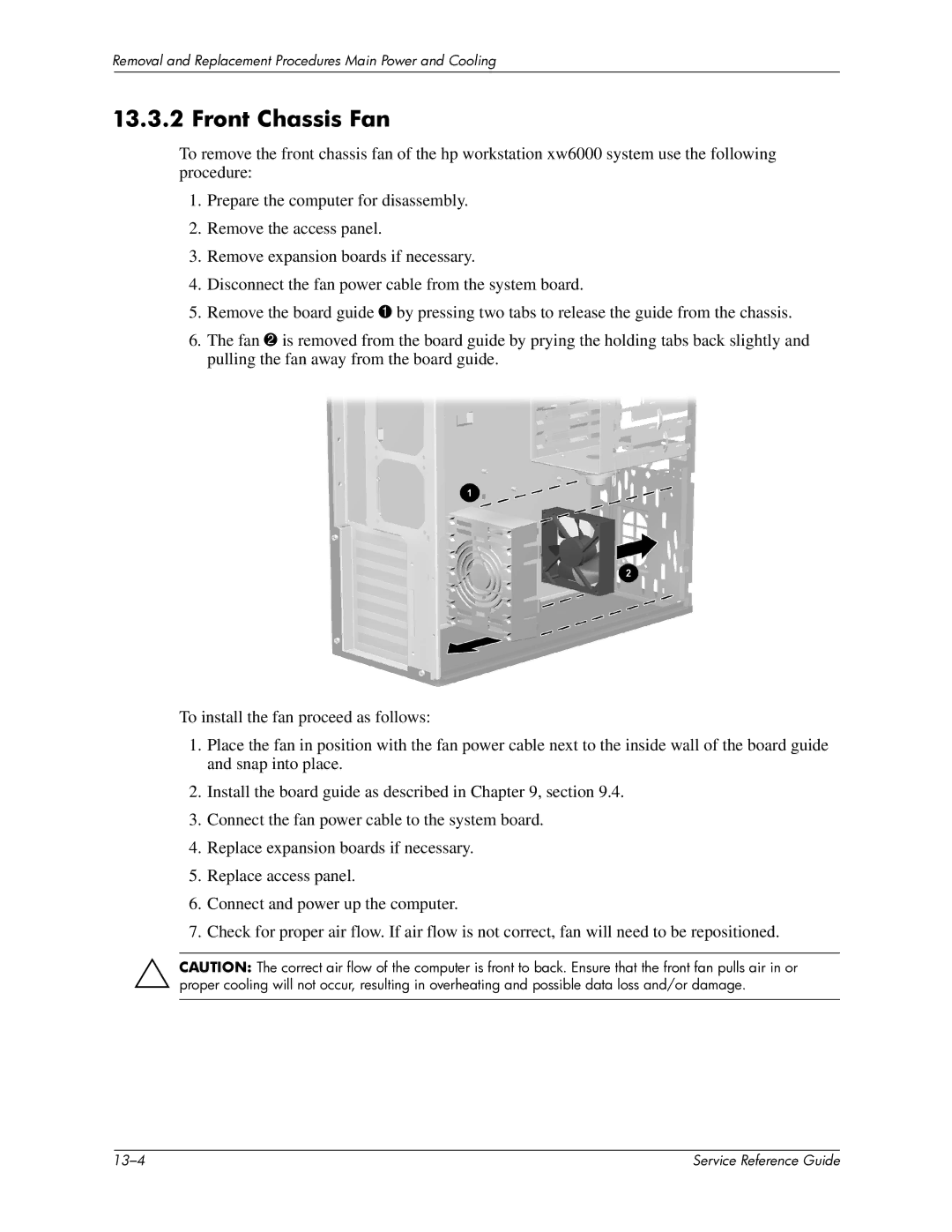 HP xw6000 manual Front Chassis Fan 