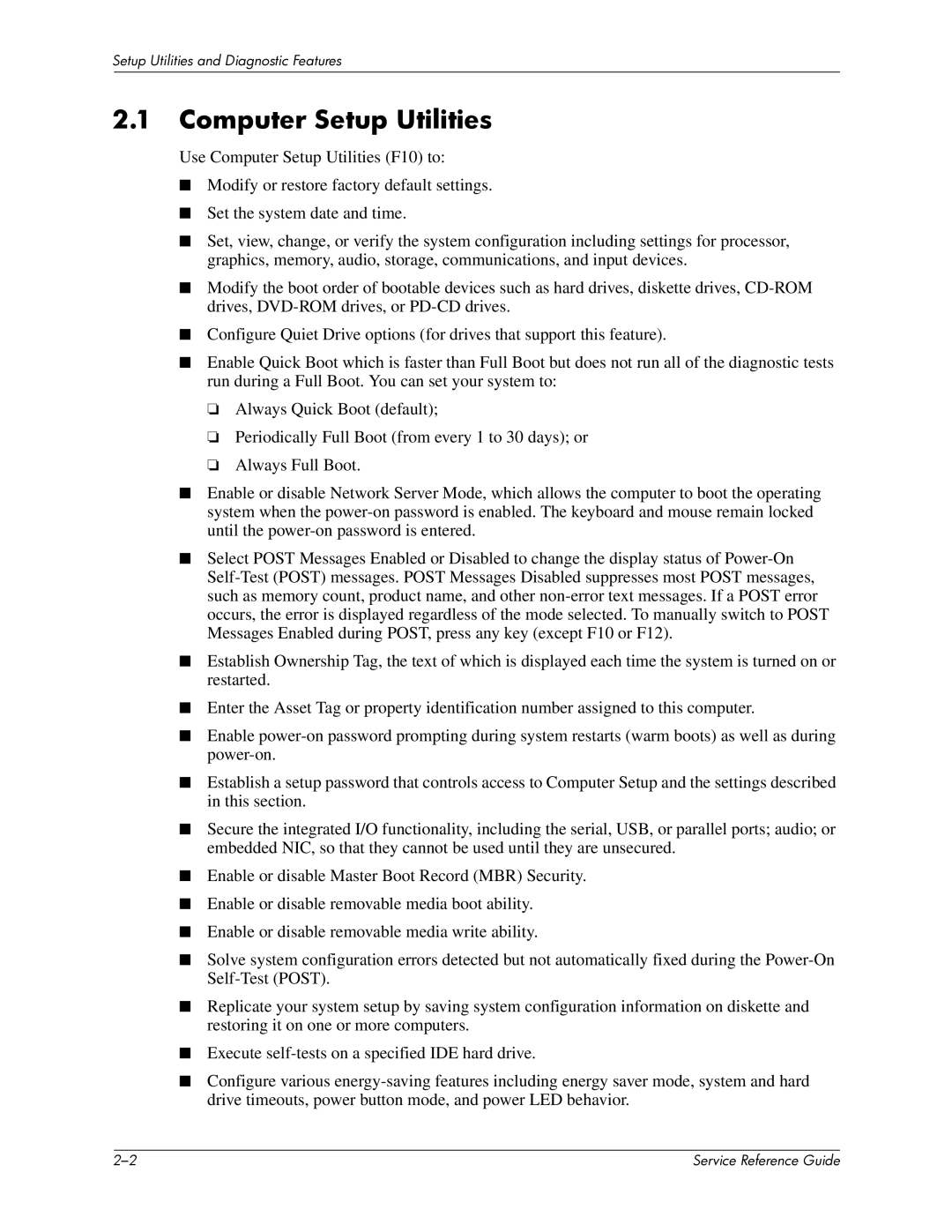 HP xw6000 manual Computer Setup Utilities 