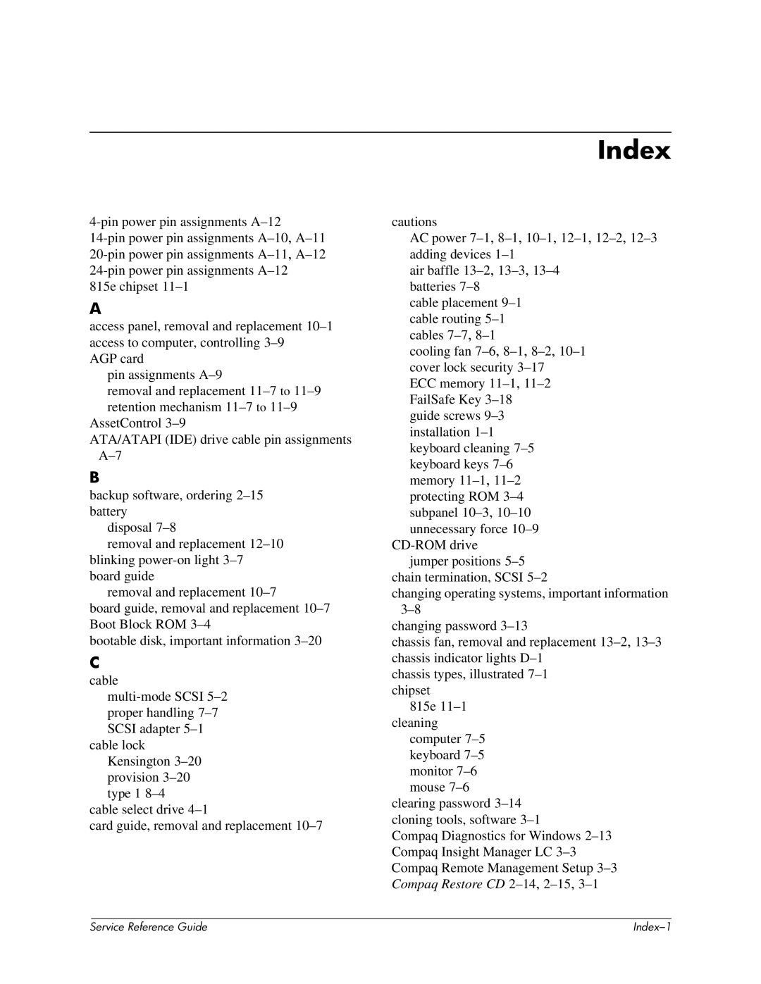 HP xw6000 manual Index 