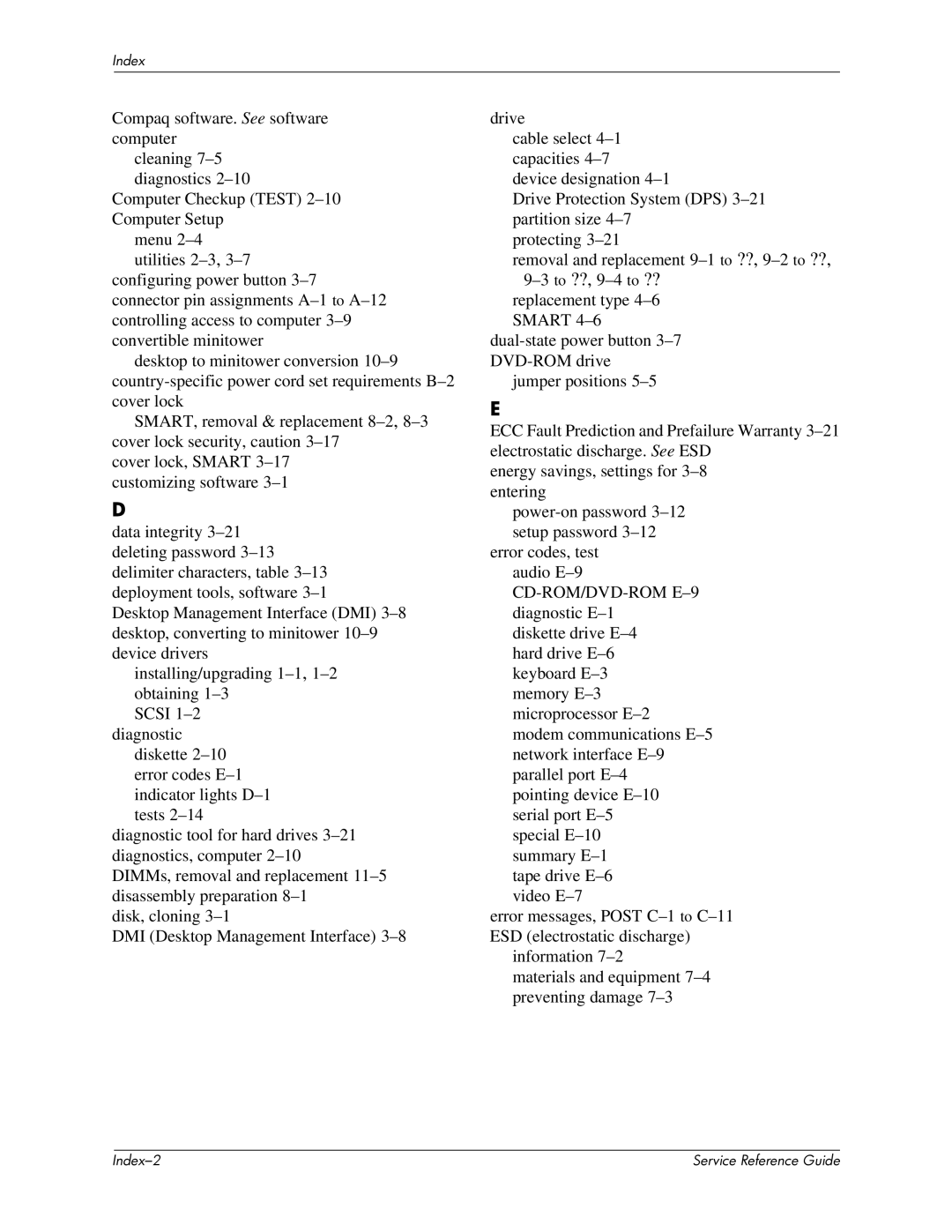 HP xw6000 manual Index 