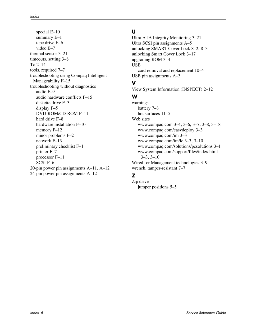 HP xw6000 manual Usb 