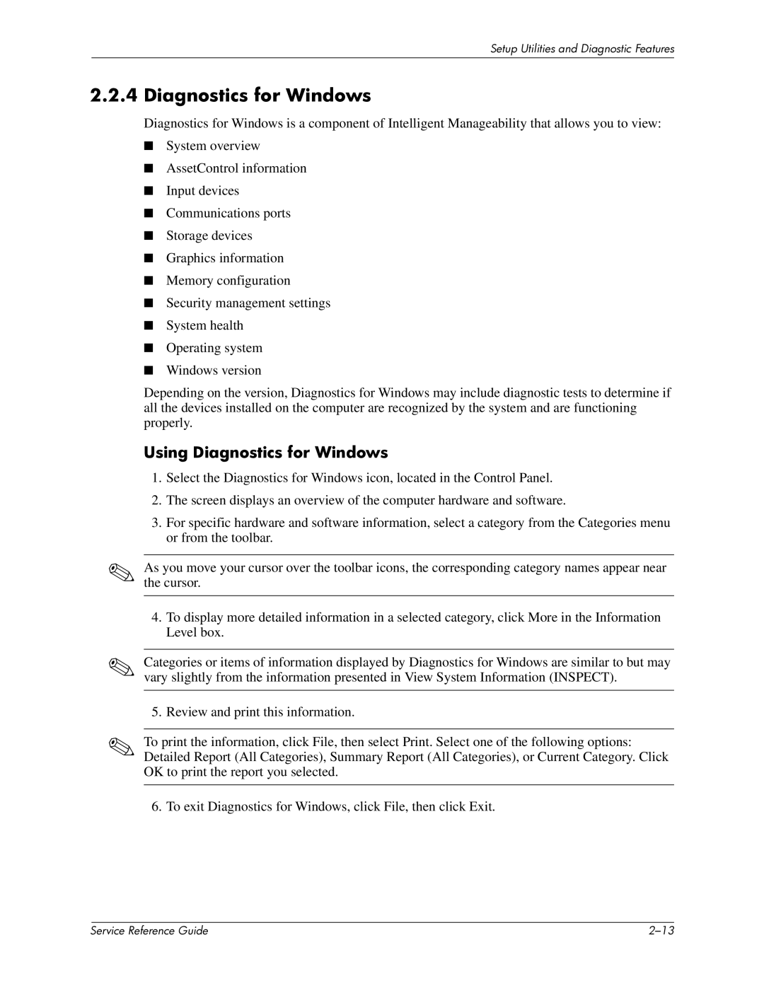 HP xw6000 manual Using Diagnostics for Windows 